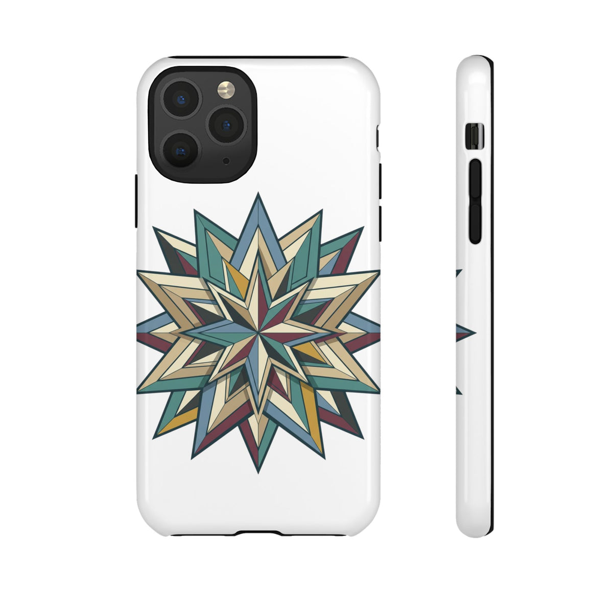 Geometric Star Phone Case — Teal & Earthtone Mandala Design