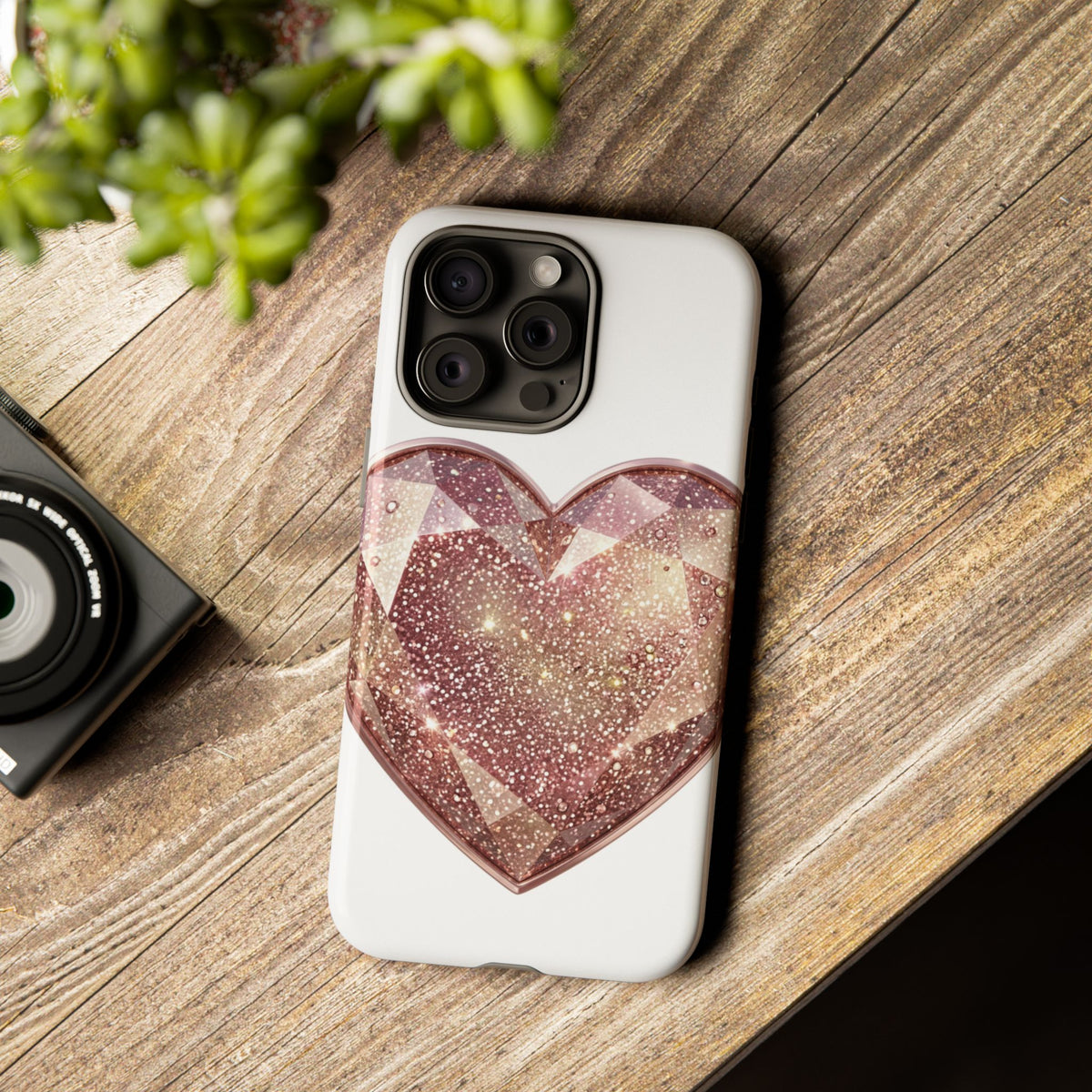 Rose Gold Glitter Crystal Heart Phone Case