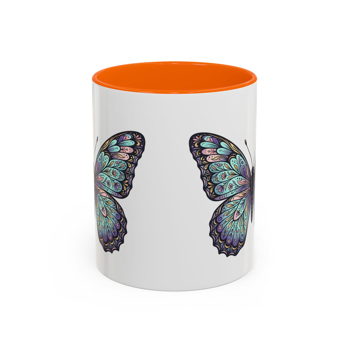 Butterfly Accent Coffee Mug — Teal Mandala Wing Design (11/15oz)
