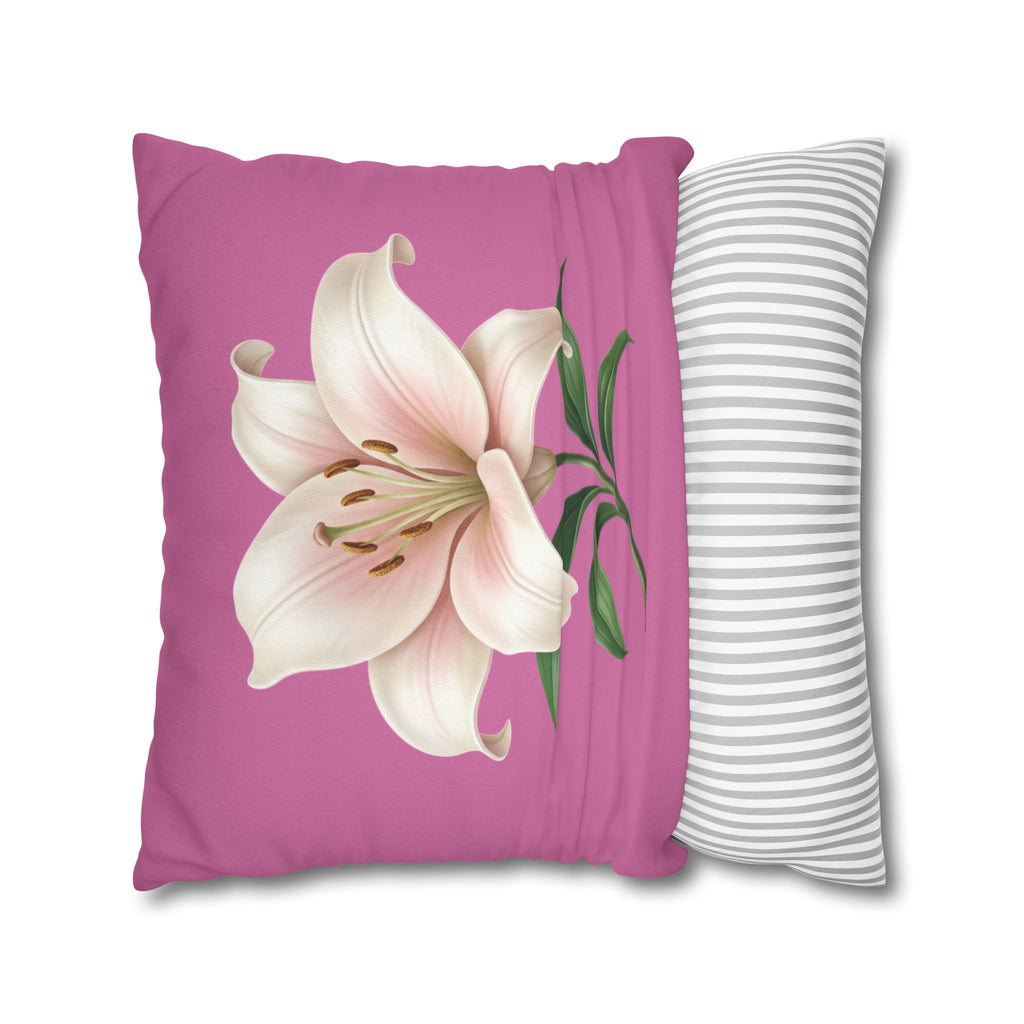 Pink Lily Decorative Pillow Cover — Floral Square Throw Pillowcase