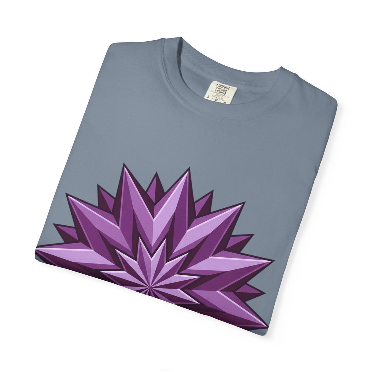 Purple Geometric Starburst T-Shirt — Bold 3D Floral Graphic Tee