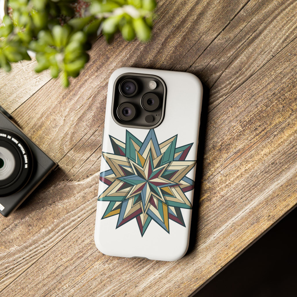 Geometric Star Phone Case — Teal & Earthtone Mandala Design