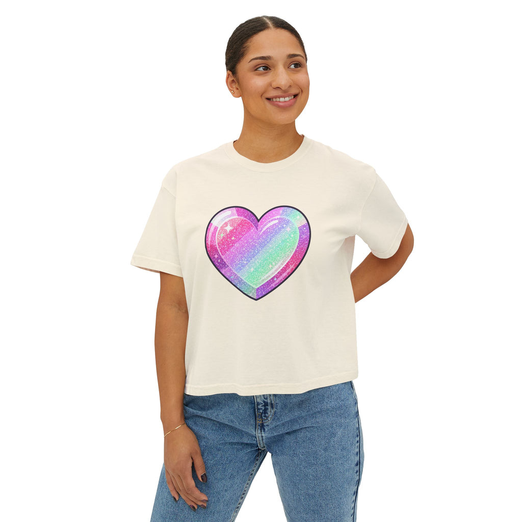 Pastel Glitter Heart Women's Boxy Tee