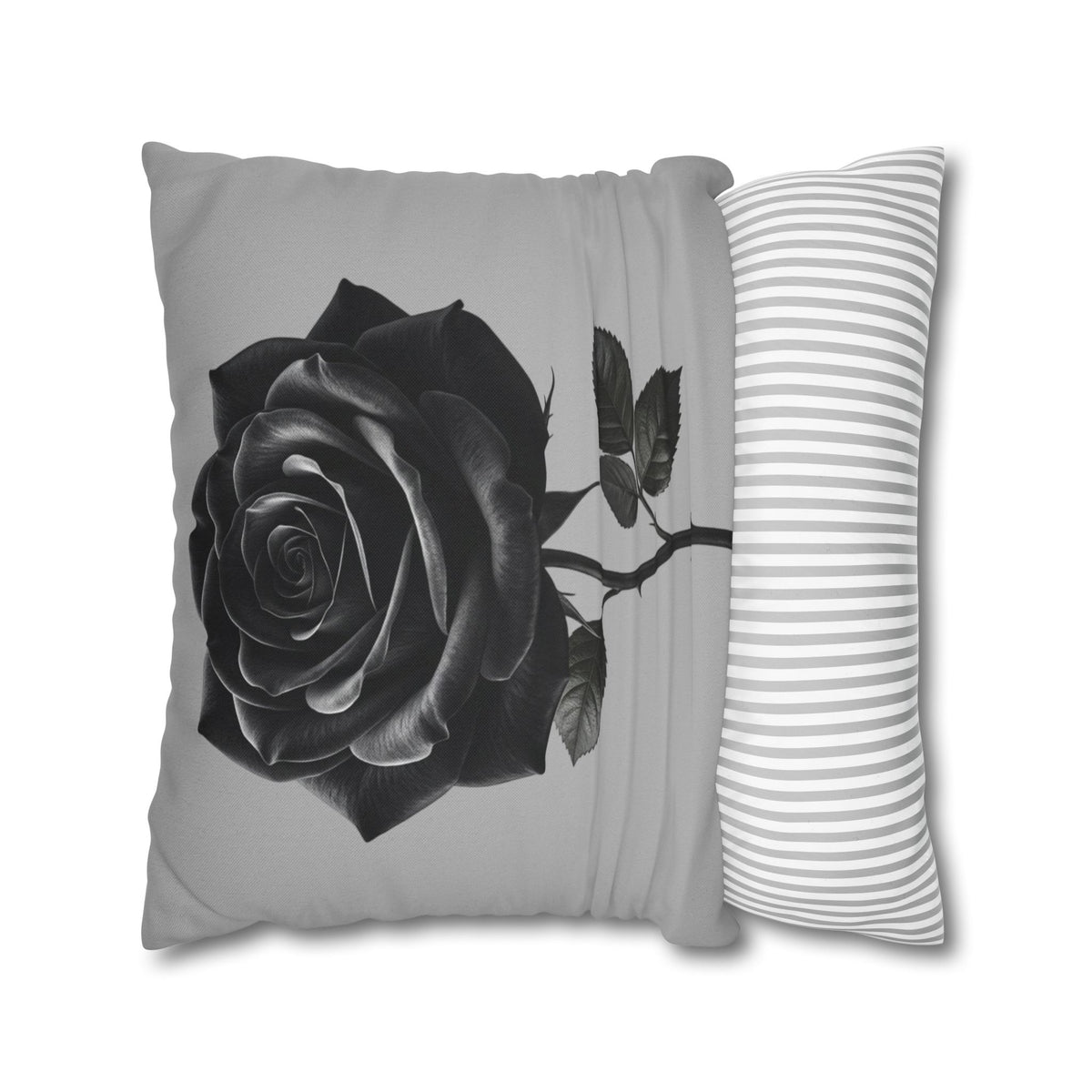 Black Rose Grey Spun Polyester Square Pillowcase