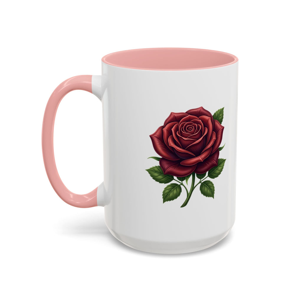 Red Rose Accent Coffee Mug — Floral Ceramic Coffee Cup (11/15oz)