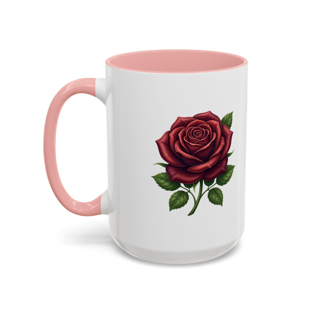 Red Rose Accent Coffee Mug — Floral Ceramic Coffee Cup (11/15oz)