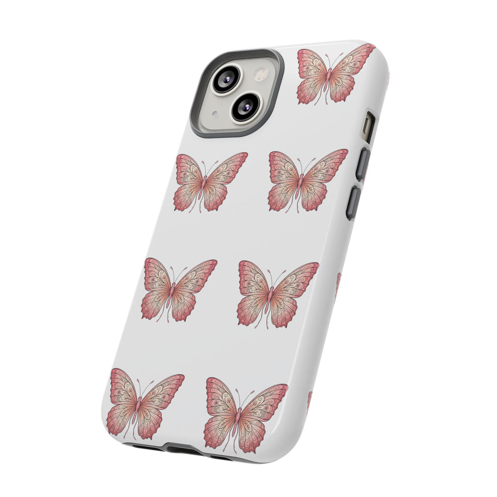 Pink Butterfly Tough Phone Case — Floral Pattern Protective Cover