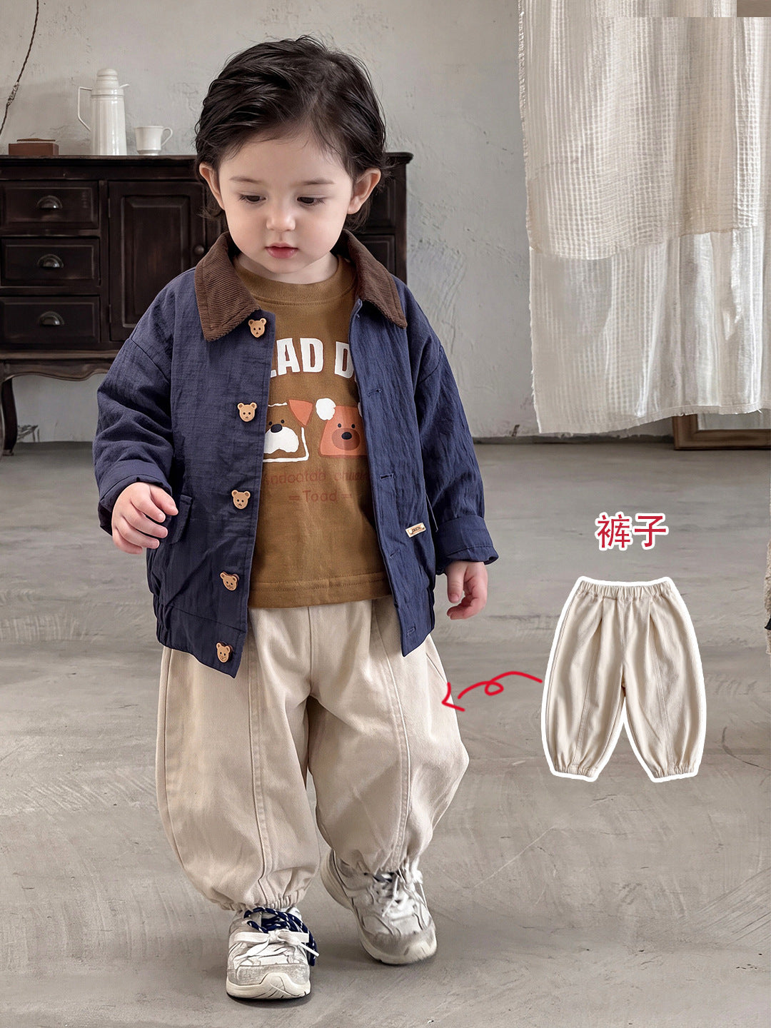 Children's Jacket Boys Flip Collar Jacket Printed T-Shirt Cuffed Pants  Children's Wear