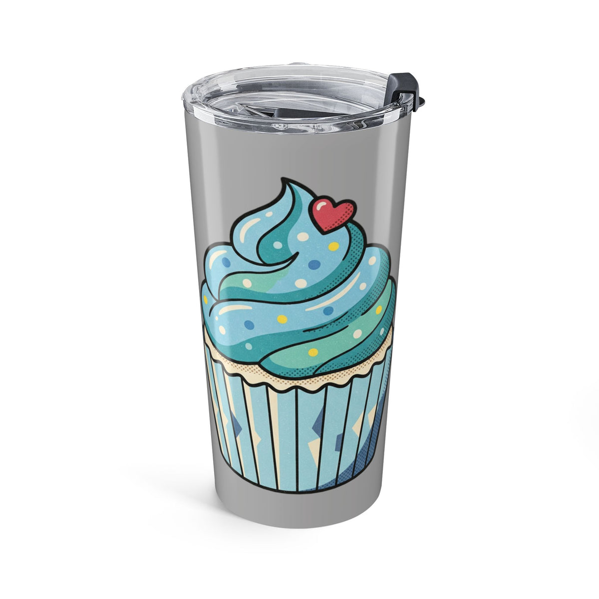 20oz Cupcake Tumbler Light Grey – Cute Blue Frosting Insulated Travel Cup