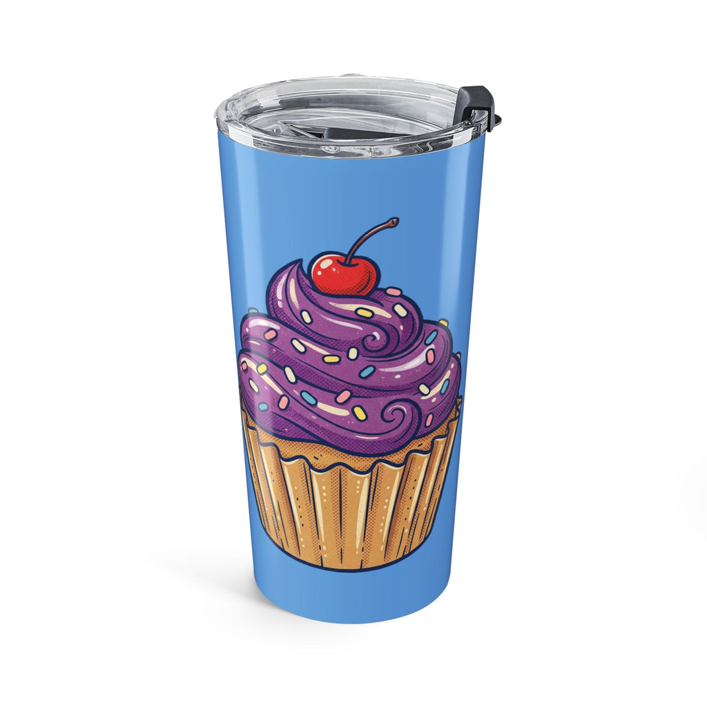 20oz Cup Tumbler Light Blue with Purple Cupcake Design — Insulated Travel Mug for Bakers & Dessert Lovers