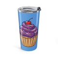 20oz Cup Tumbler Light Blue with Purple Cupcake Design — Insulated Travel Mug for Bakers & Dessert Lovers