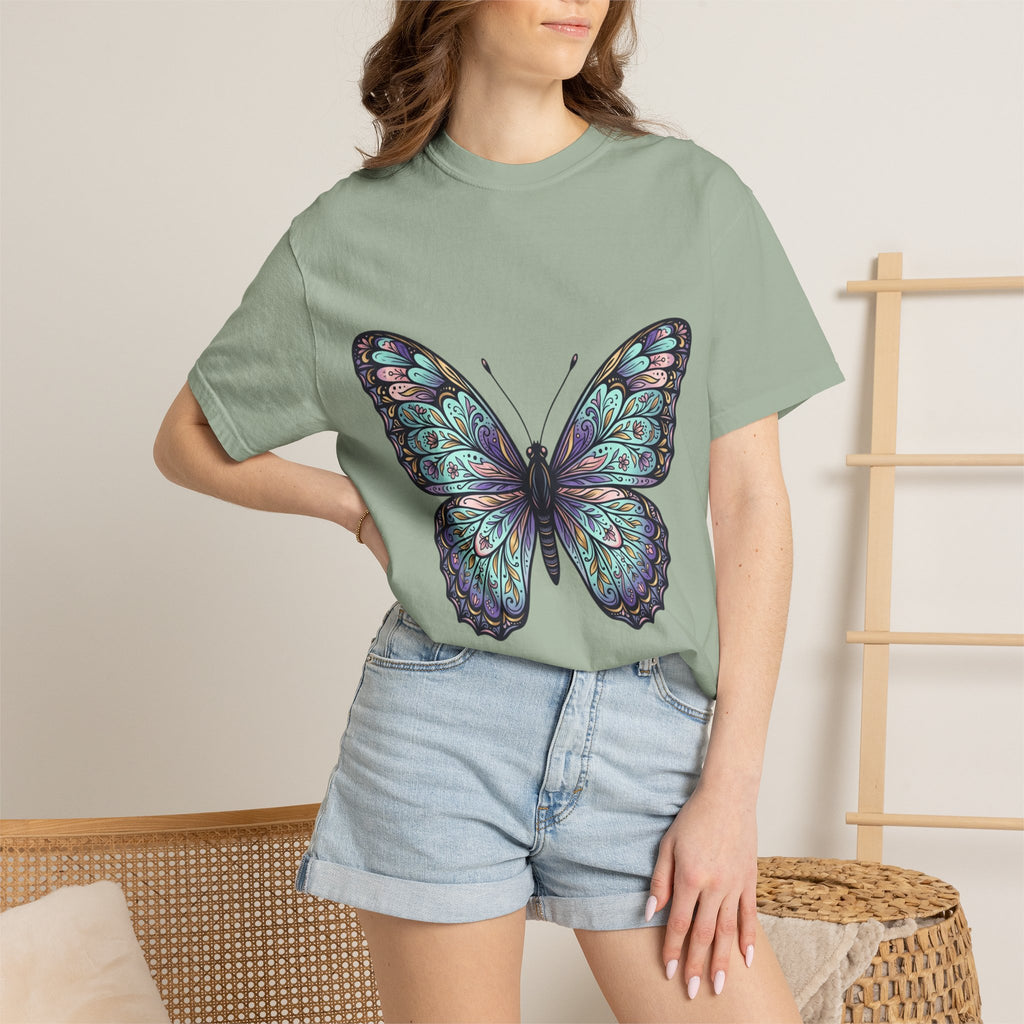 Butterfly Art T‑Shirt — Blue Purple Ornamental Butterfly Graphic Tee