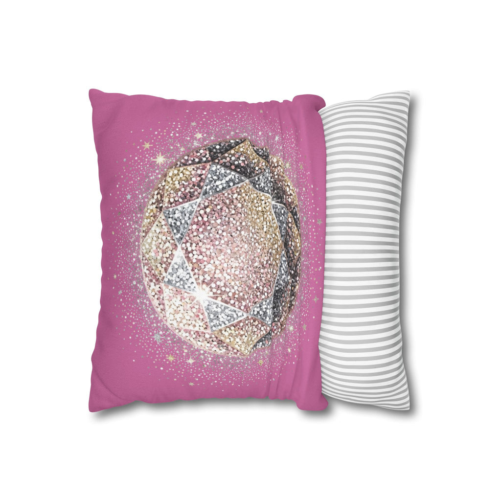Glittery Light Pink Spun Polyester Square Pillowcase