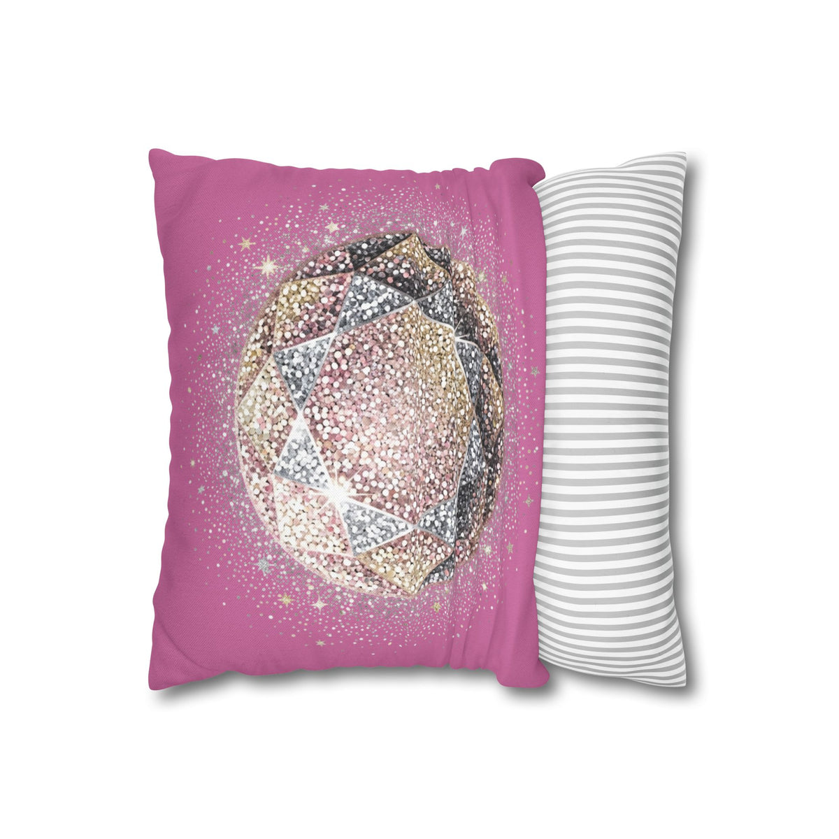Glittery Light Pink Spun Polyester Square Pillowcase