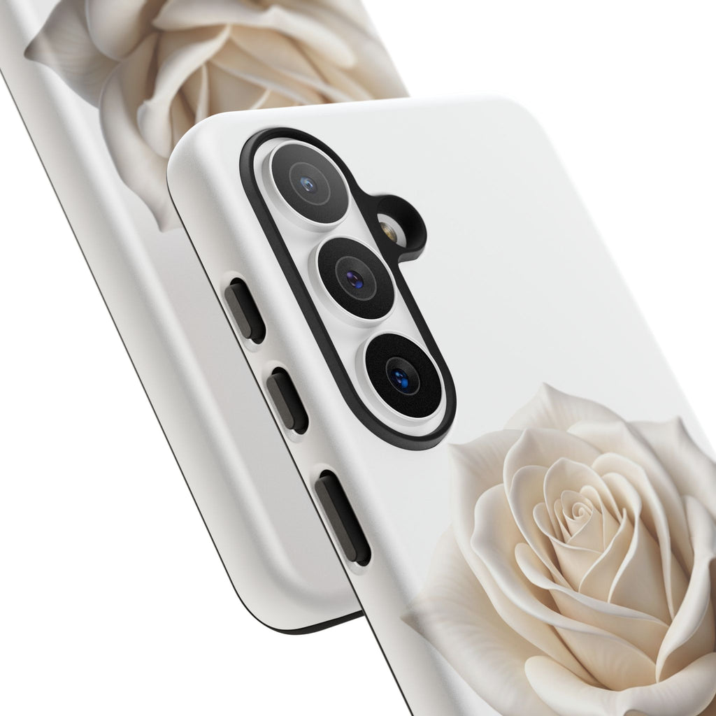 White Rose Tough Phone Case – Elegant Floral Protective Cover