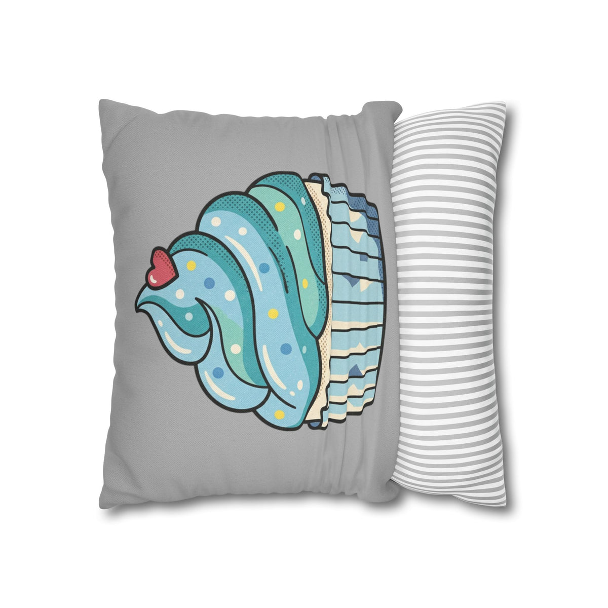 Cupcake Pillowcase — Cute Blue Dessert Decorative Throw Pillow- Light Grey