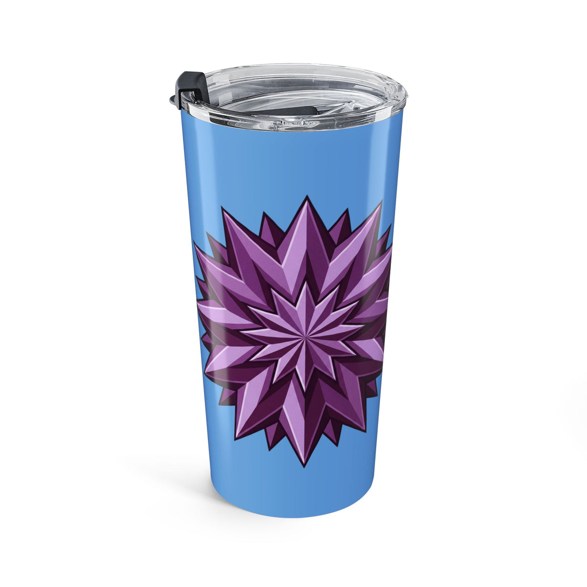 20oz Floral Star Tumbler — Purple Spiky Bloom Travel Cup- Light Blue
