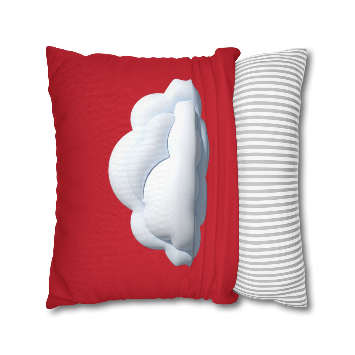 Cloud Graphic Dark Red Pillowcase — Cute White Cloud on Red Decorative Throw Pillow Cover
