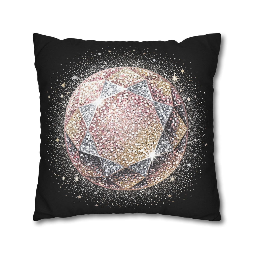 Glittery Black Spun Polyester Square Pillowcase