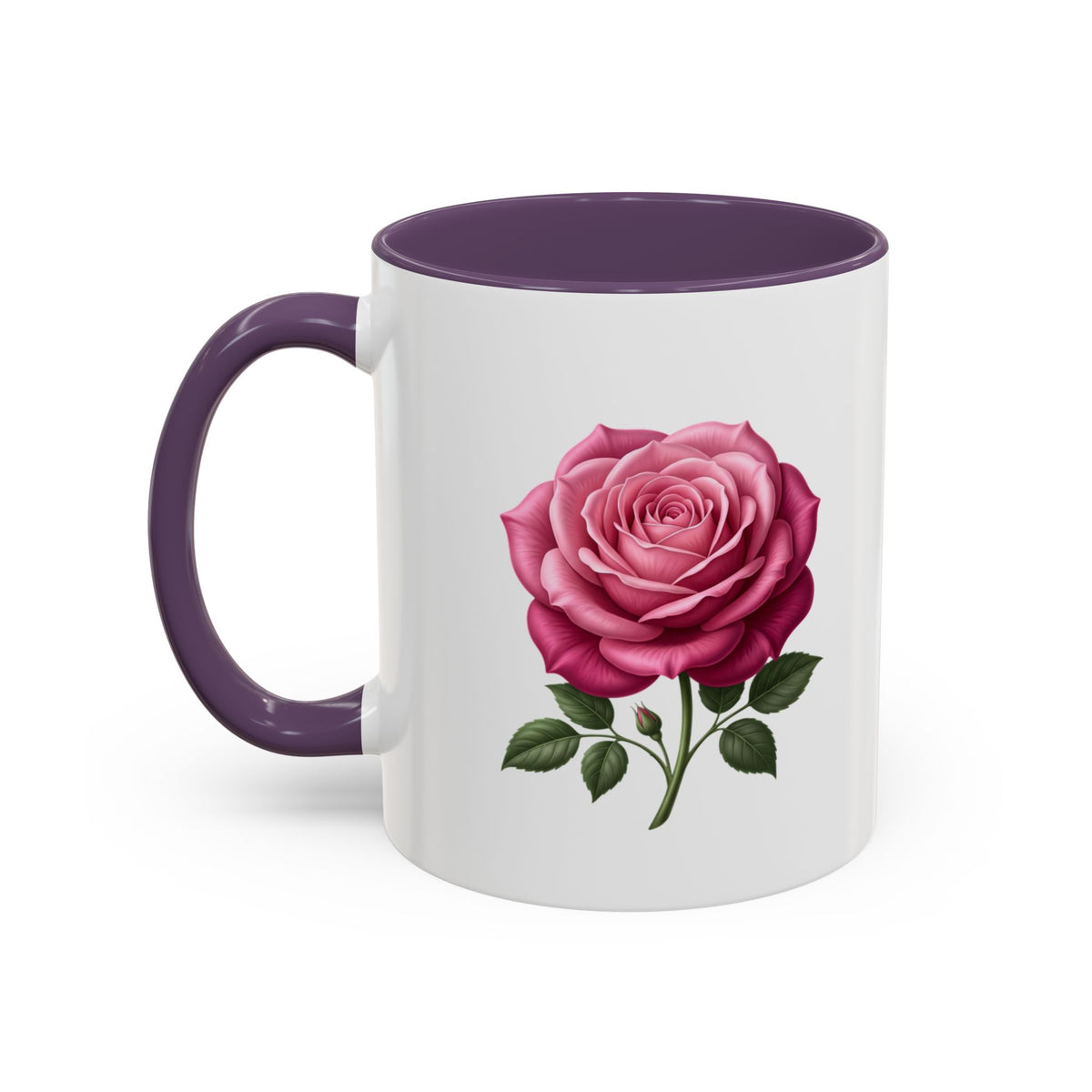 Pink Rose Accent Coffee Mug — Floral Tea & Coffee Cup (11/15 oz)