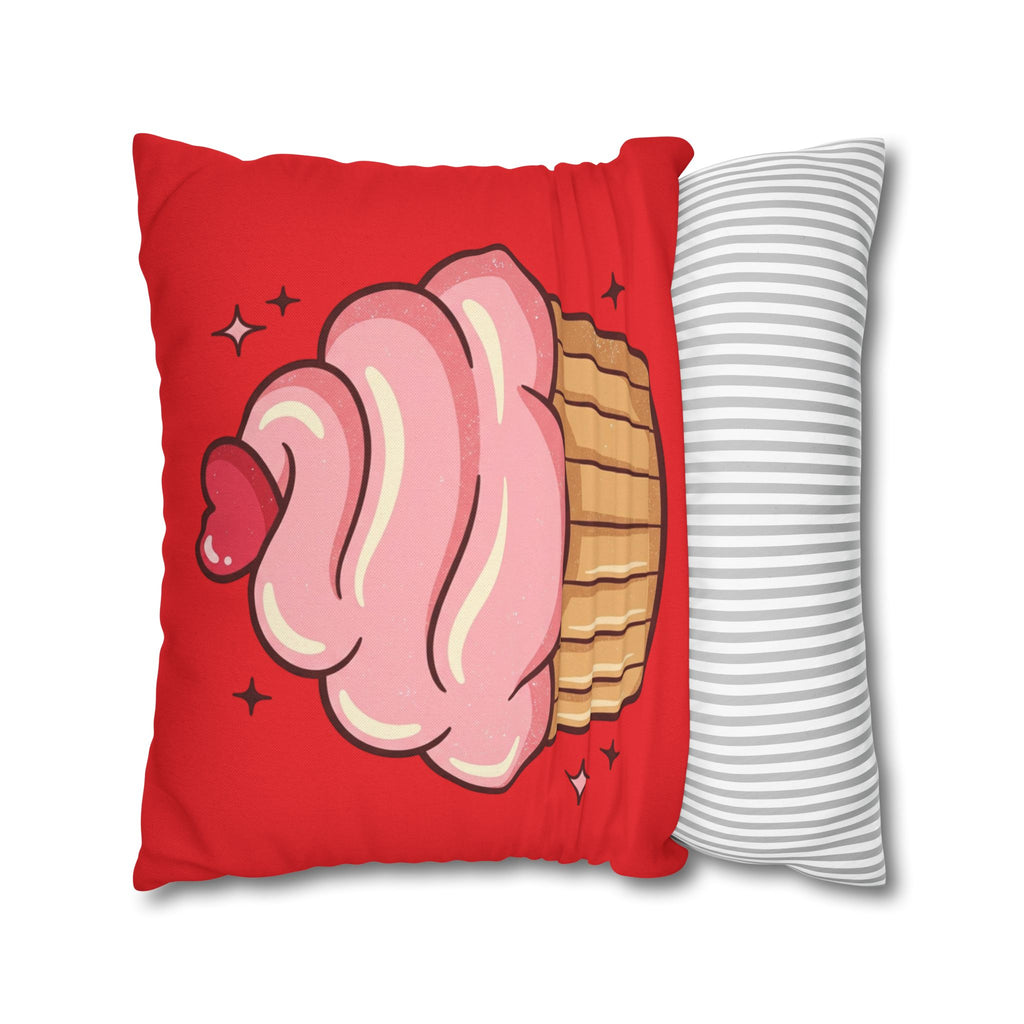 Pink Cupcake Spun Polyester Square Pillowcase- Red