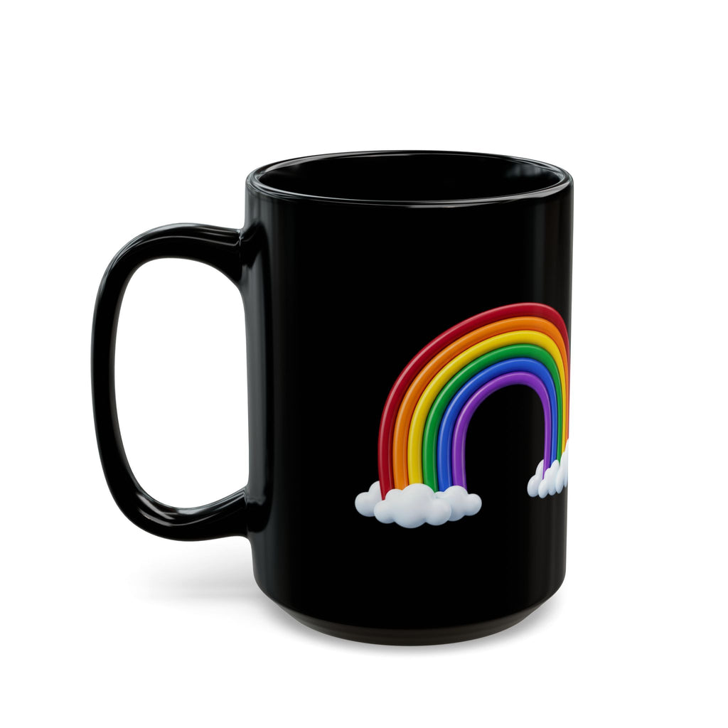 Black Rainbow Mug (11oz/15oz) — Colorful Rainbow & Clouds Coffee Cup