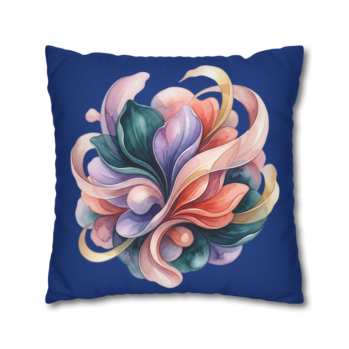 Floral Swirl Decorative Pillowcase — Vibrant Abstract Blossom on Navy