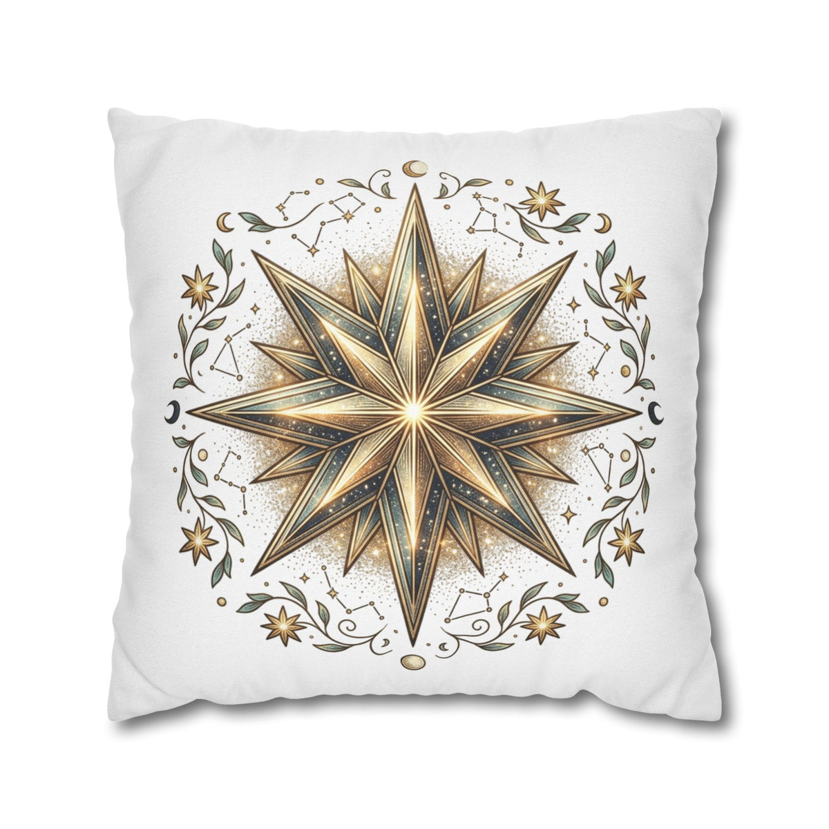 Gold Nautical Star Decorative Pillowcase — Coastal Boho Accent