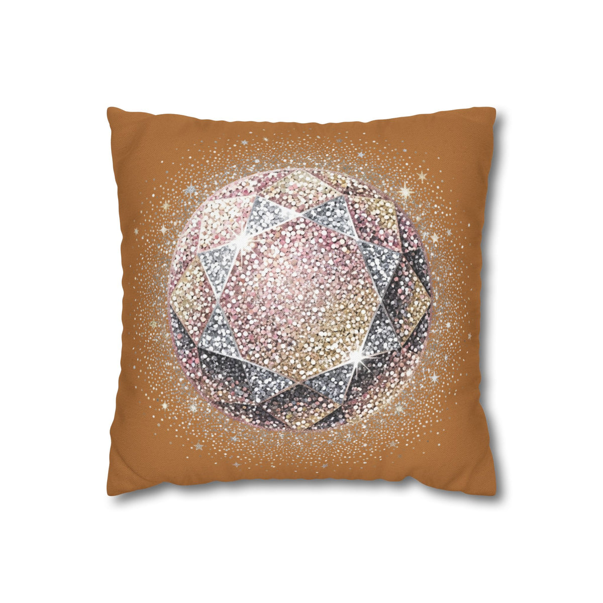 Glittery Light Brown Spun Polyester Square Pillowcase
