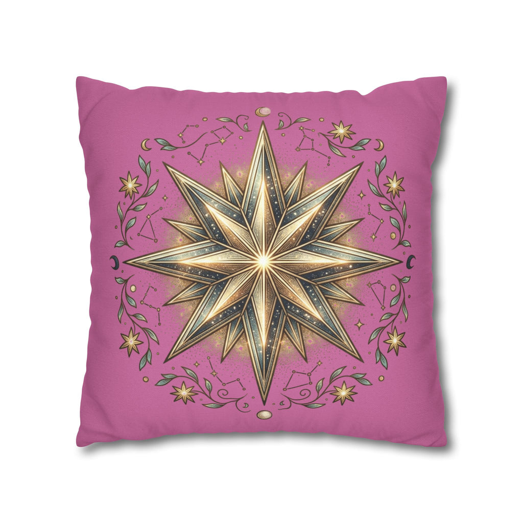 Star Print Light Pink Spun Polyester Square Pillowcase