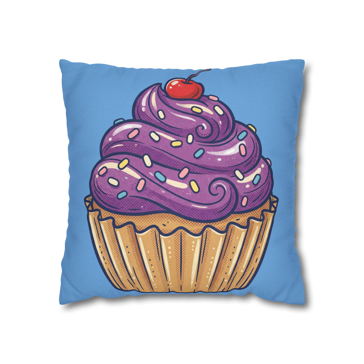 Cupcake Pillowcase — Cute Purple Frosting Decorative Throw Pillow- Light Blue