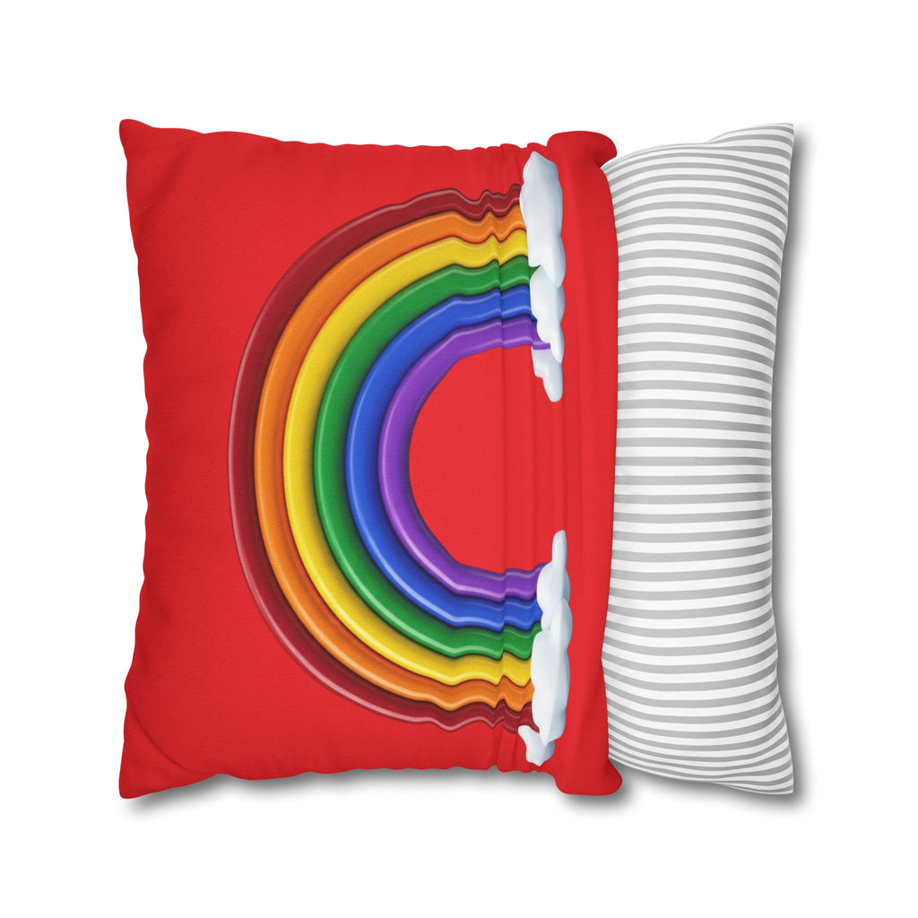 Rainbow Red Spun Polyester Square Pillowcase