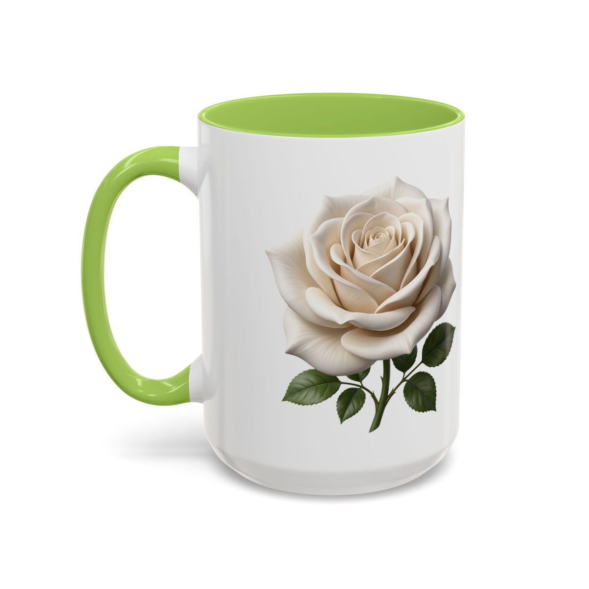 White Rose Accent Coffee Mug — Elegant Floral 11/15oz Ceramic