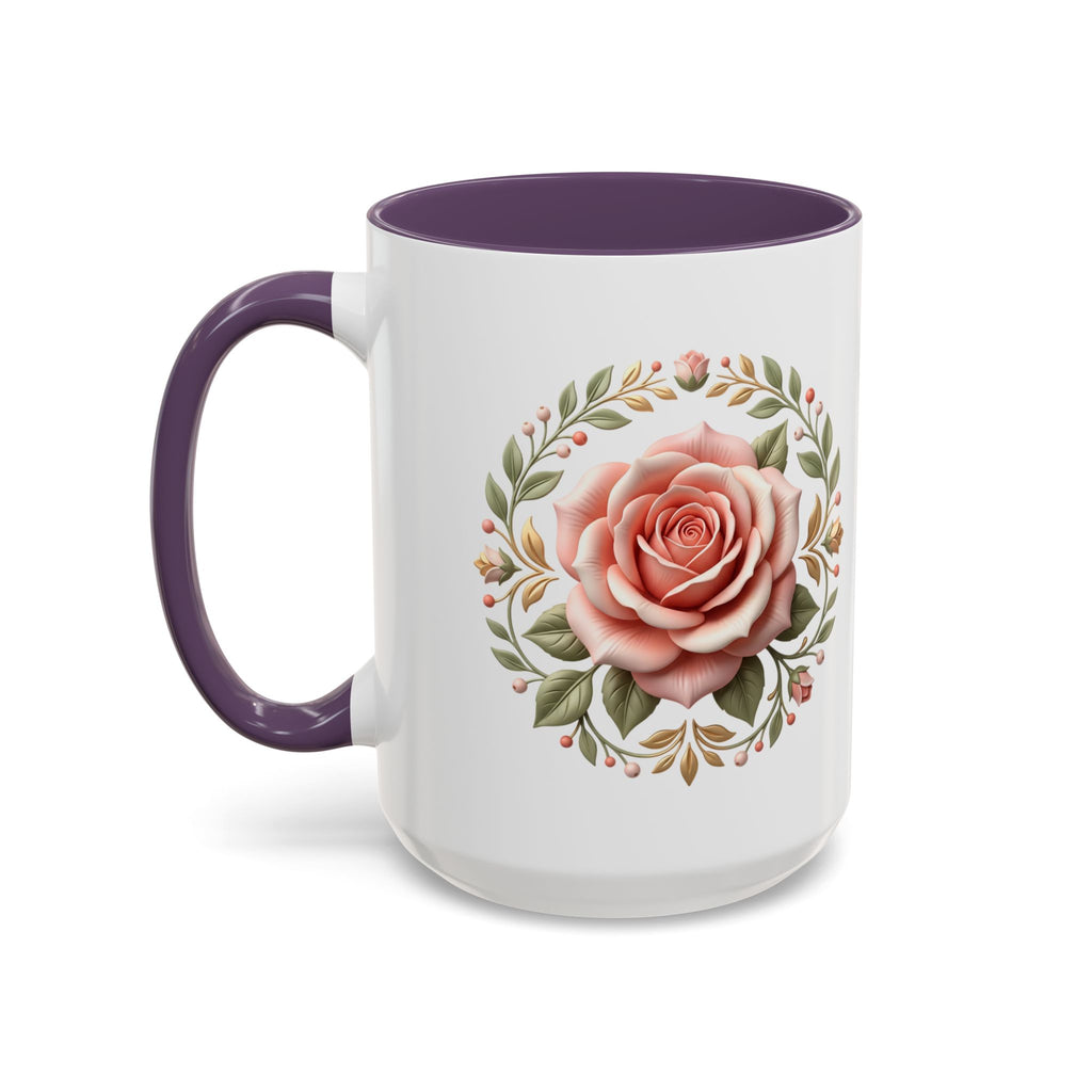 Rose Wreath Accent Coffee Mug — Floral 11/15oz Tea & Coffee Cup
