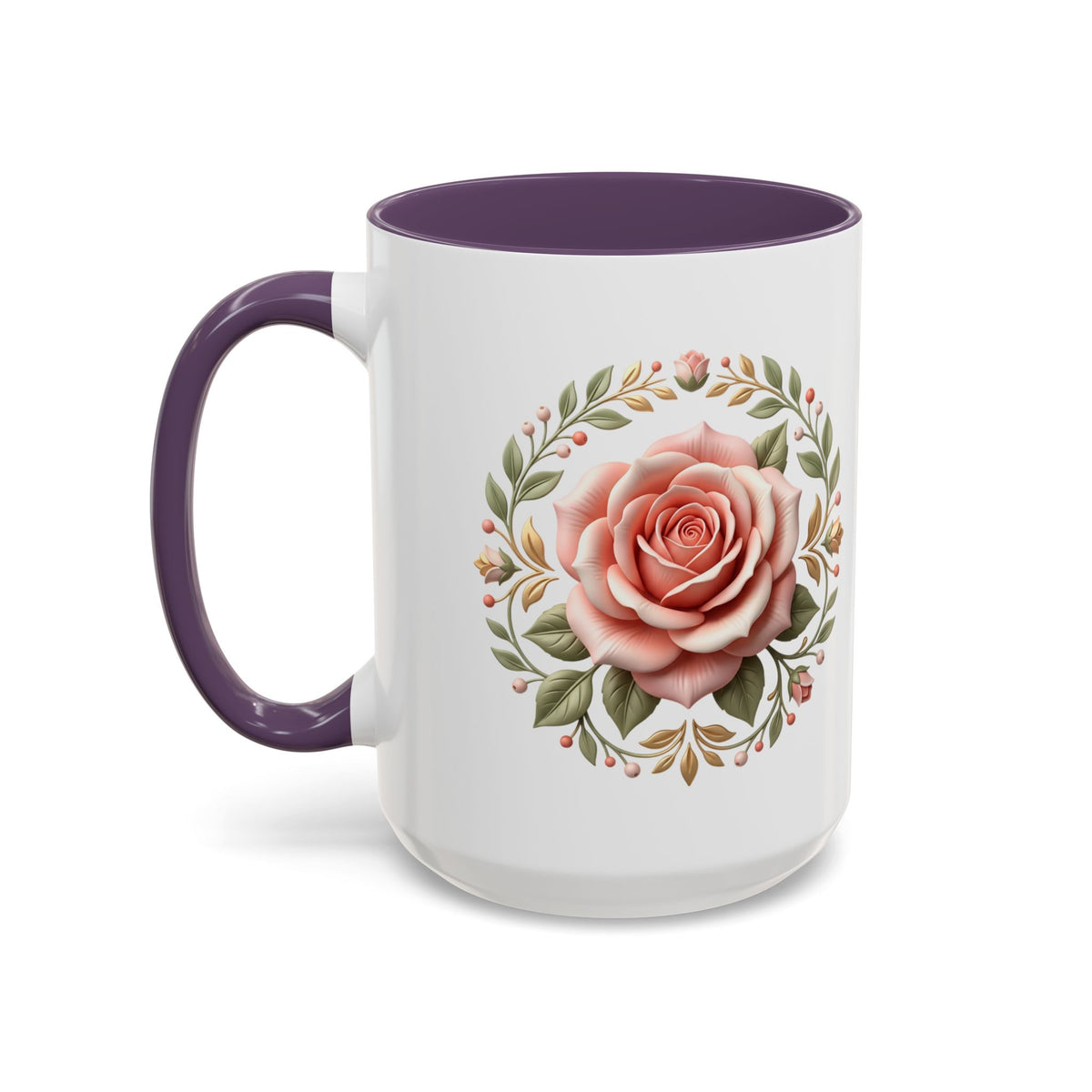 Rose Wreath Accent Coffee Mug — Floral 11/15oz Tea & Coffee Cup