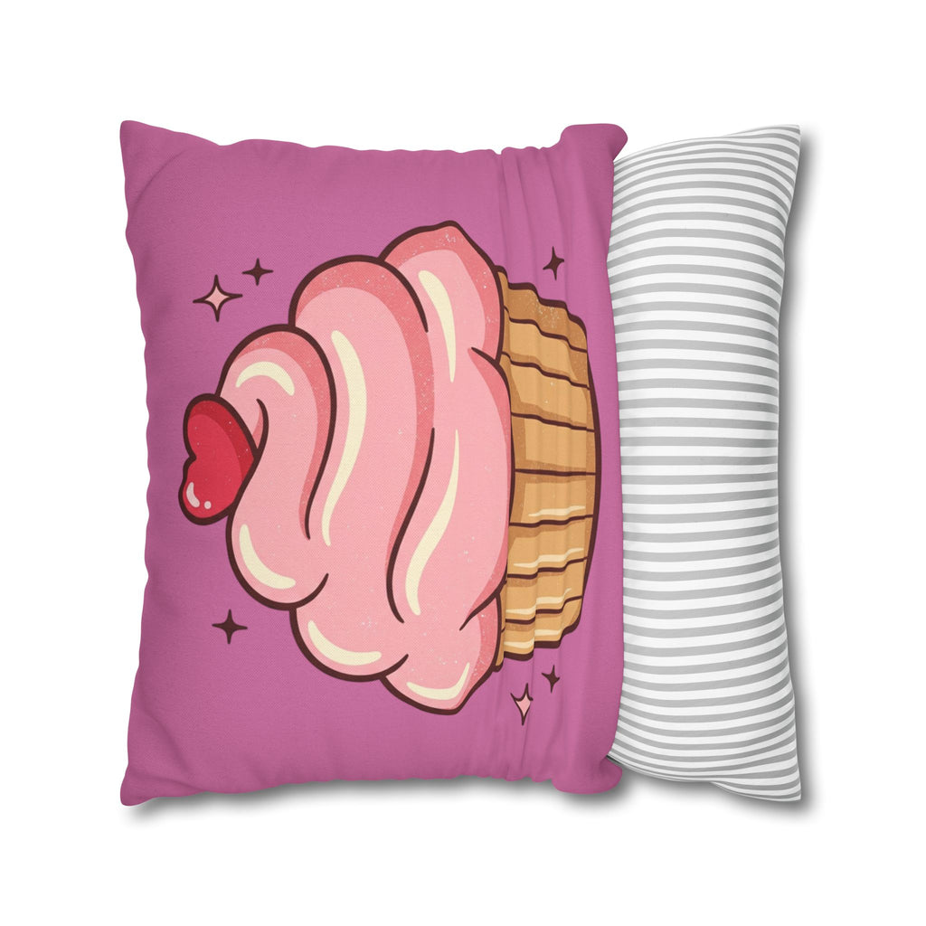Pink Cupcake Spun Polyester Square Pillowcase- Light Pink