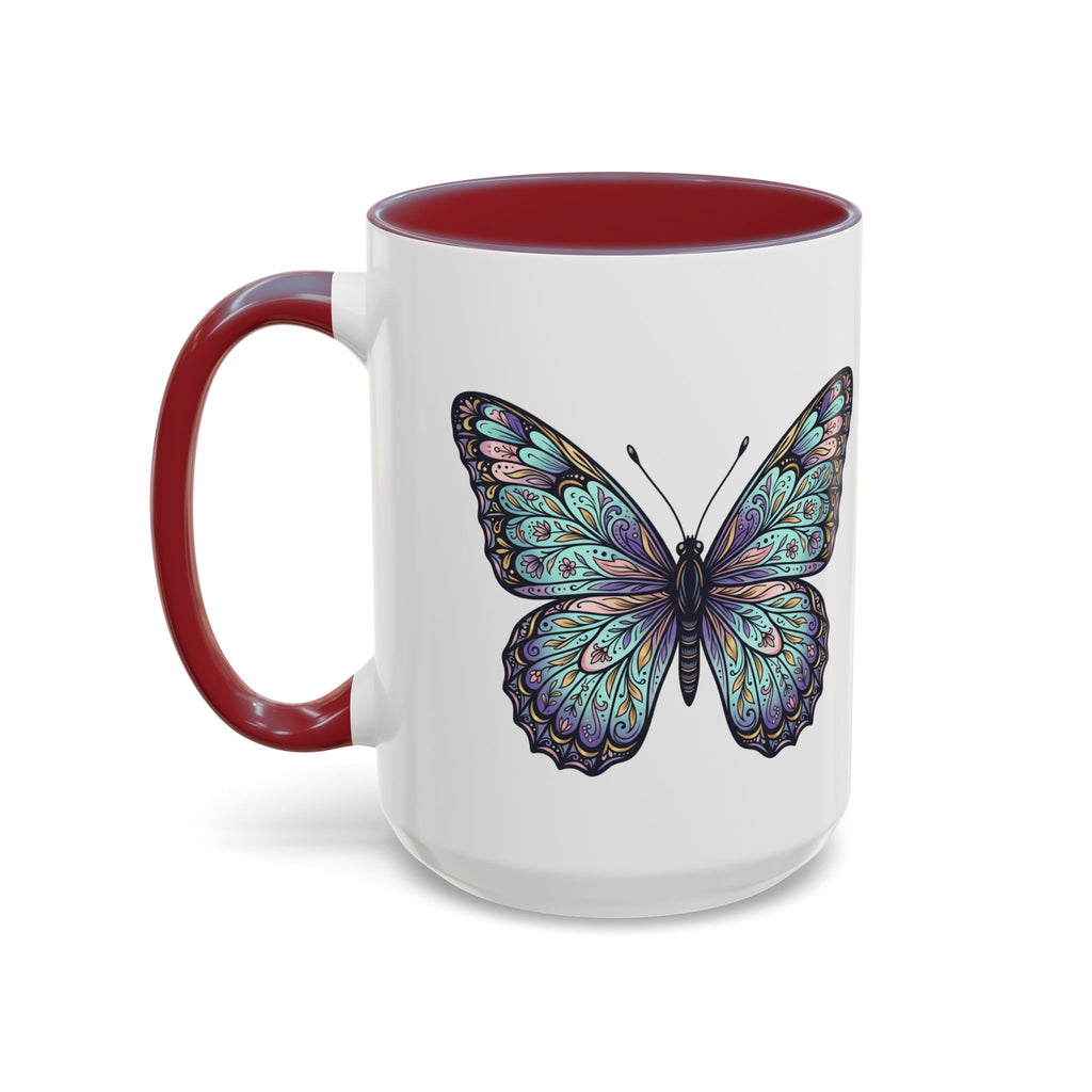 Butterfly Accent Coffee Mug — Teal Mandala Wing Design (11/15oz)