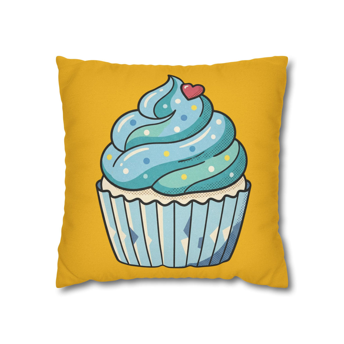 Cute Blue Cupcake Decorative Pillowcase — Whimsical Dessert Accent for Kids’ Rooms & Bakeries- Yellow