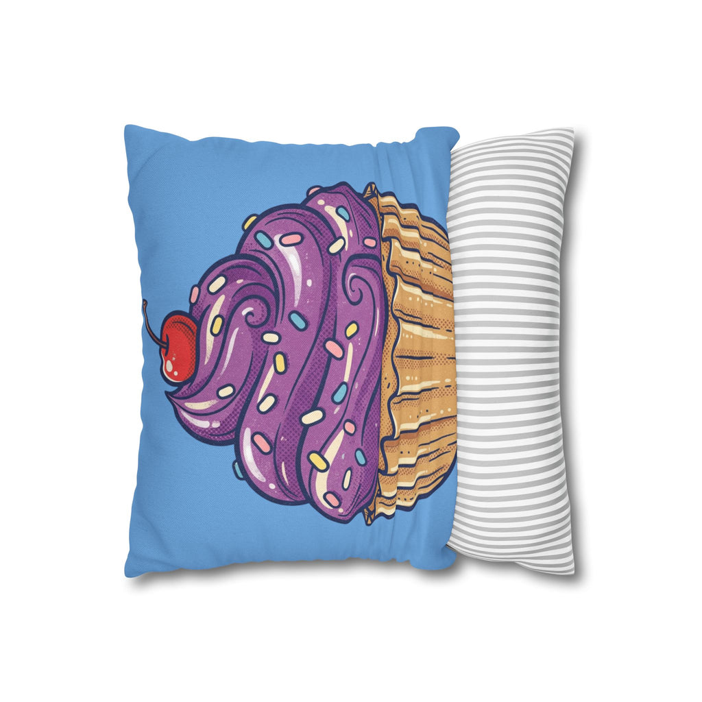 Cupcake Pillowcase — Cute Purple Frosting Decorative Throw Pillow- Light Blue