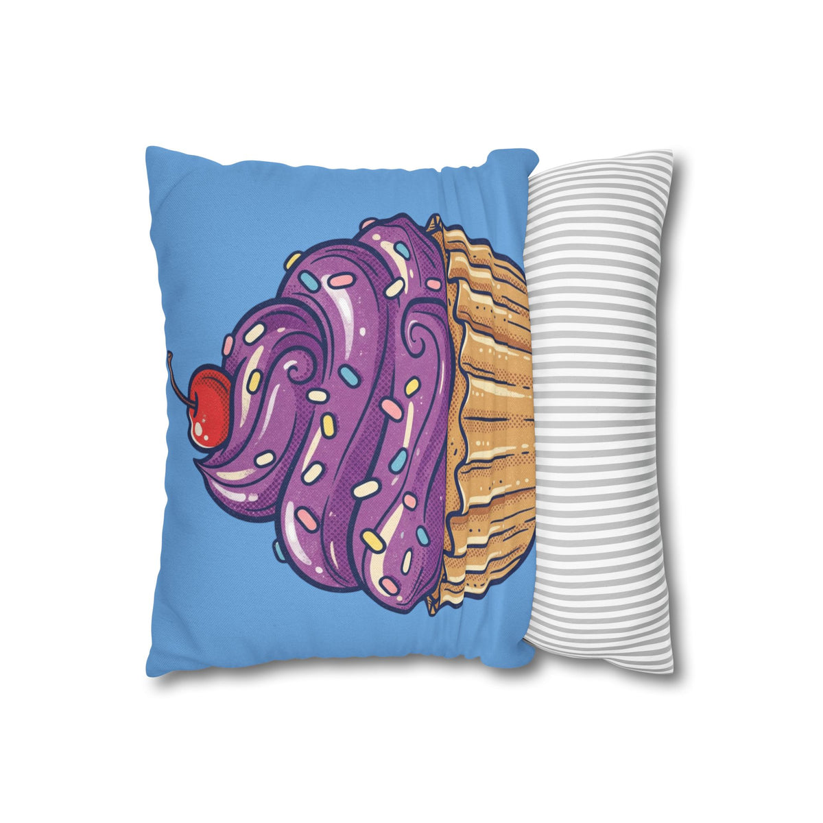 Cupcake Pillowcase — Cute Purple Frosting Decorative Throw Pillow- Light Blue
