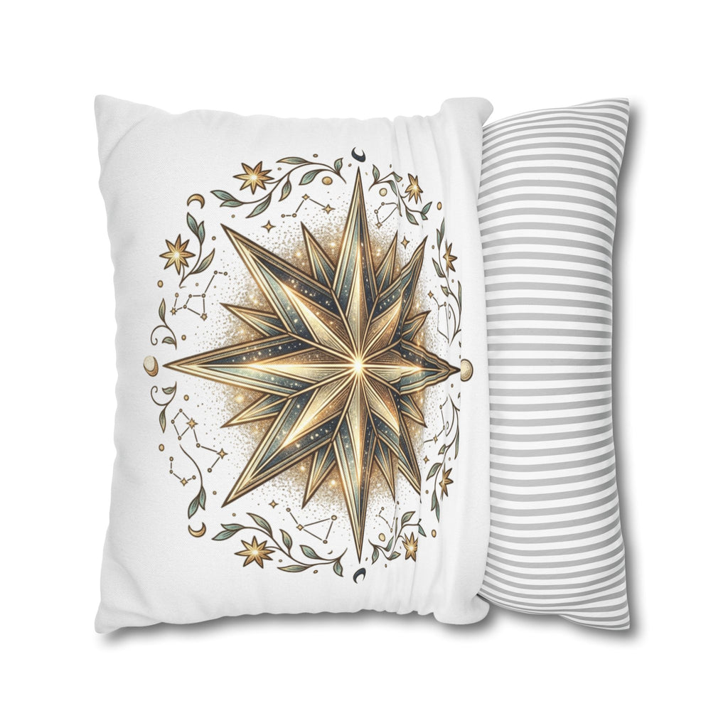 Gold Nautical Star Decorative Pillowcase — Coastal Boho Accent