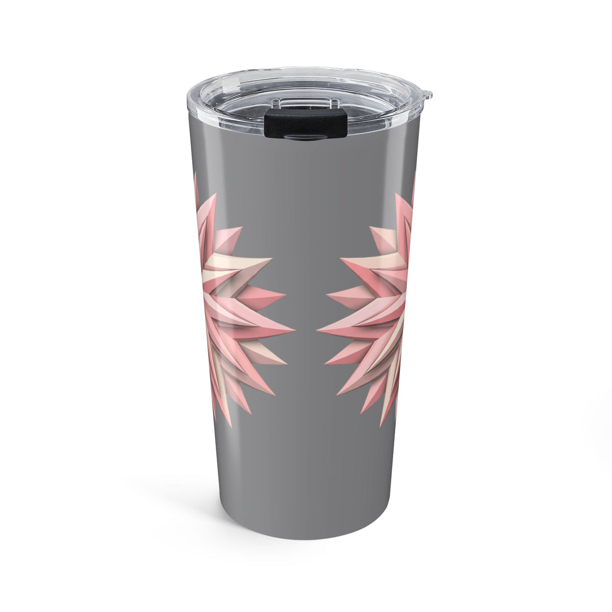 20oz Floral Star Tumbler — Pink Geometric Flower Insulated Travel Cup- Grey