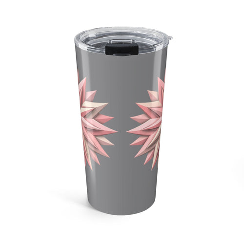 20oz Floral Star Tumbler — Pink Geometric Flower Insulated Travel Cup- Grey