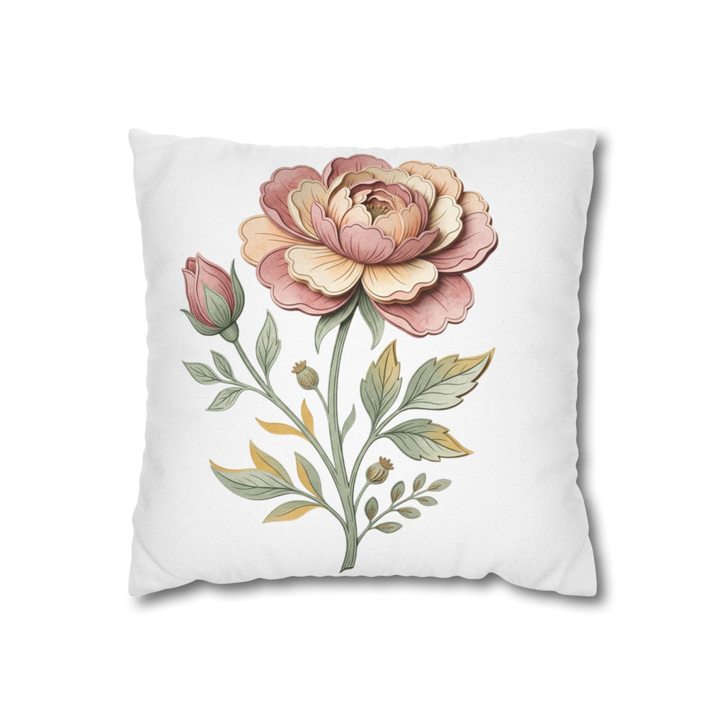 Floral Rose Spun Polyester Square Pillowcase