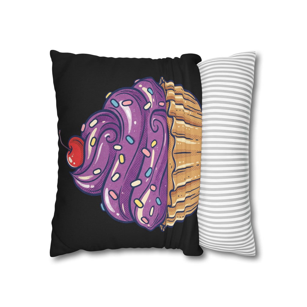 Cupcake Art Pillowcase — Purple Frosting Decorative Throw Pillowcase- Black