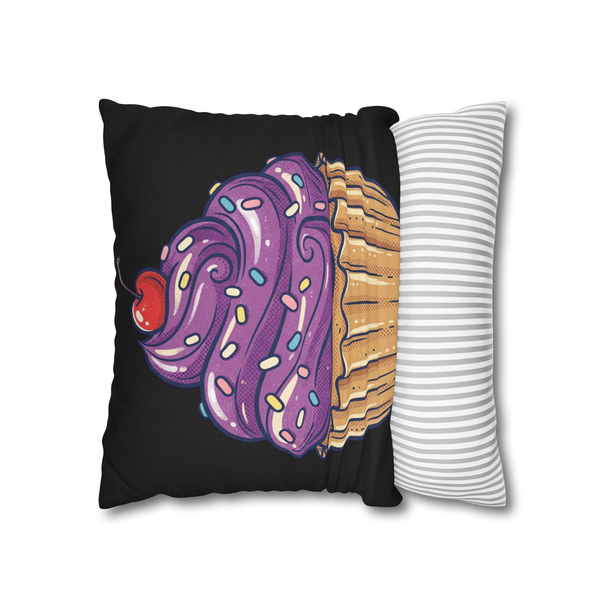 Cupcake Art Pillowcase — Purple Frosting Decorative Throw Pillowcase- Black