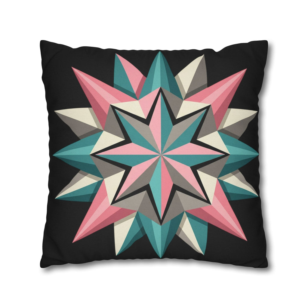 Geometric Starburst Throw Pillowcase — Teal & Pink Modern Decorative Cushion Cover