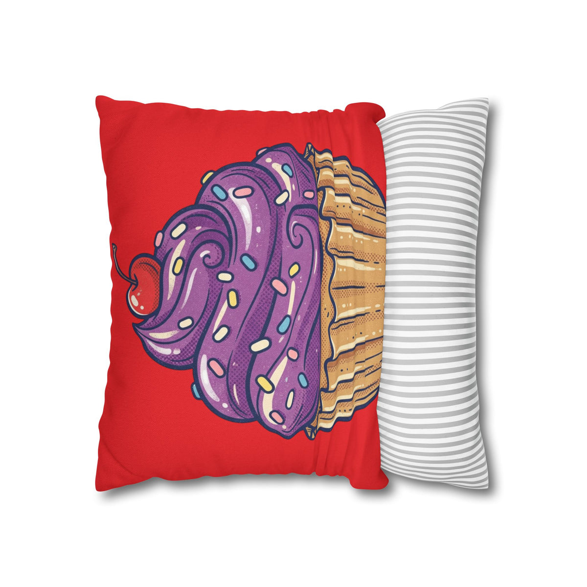 Cupcake Art Pillowcase — Purple Frosting Dessert Throw Pillow Cover- Red