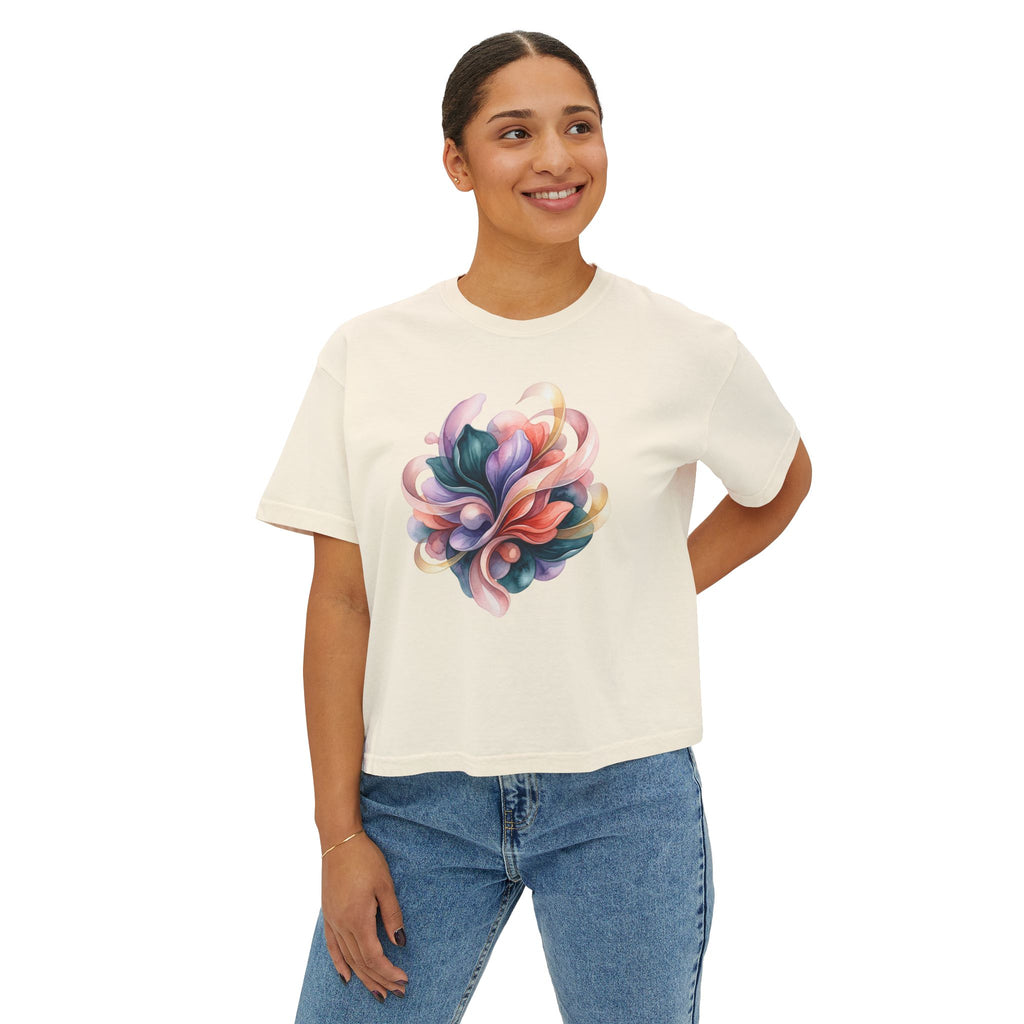 Women's Boxy Tee — Abstract Floral Swirl Graphic