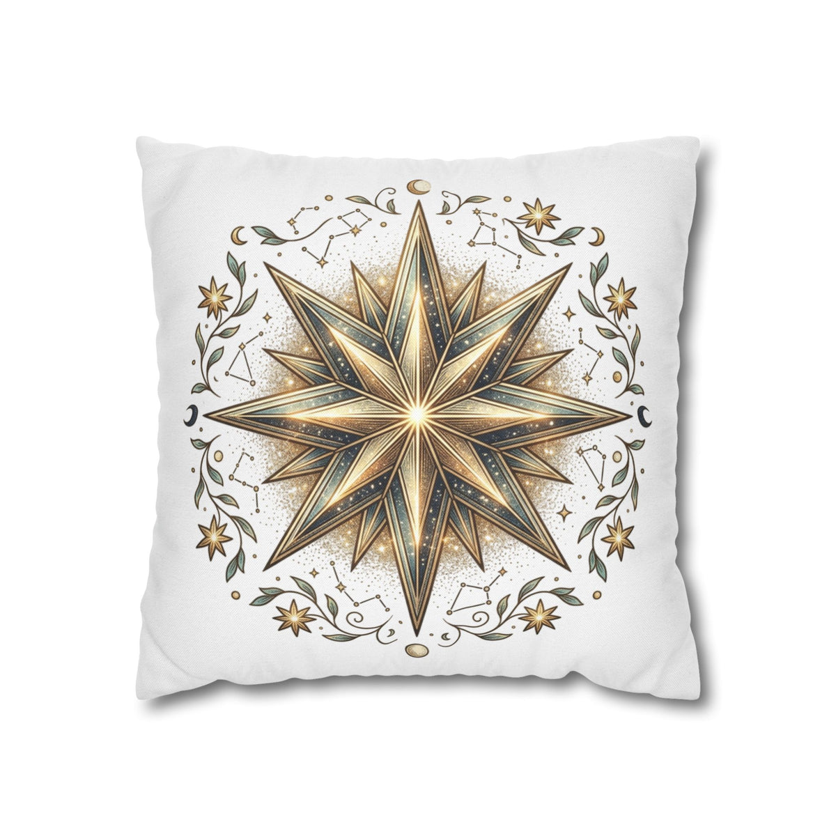 Gold Nautical Star Decorative Pillowcase — Coastal Boho Accent
